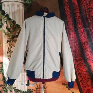 Vintage Malden Sportsmaster Khaki & Blue Polarfleece Bomber Jacket Sz see desc